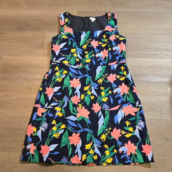 J. Crew Floral Basketweave Square Neck Midi Shift Dress Womens Size 14 Lined EUC - Picture 2 of 11